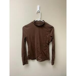 Pumiey Brown Long Sleeve Mock Turtleneck Slim Fit Top (M)